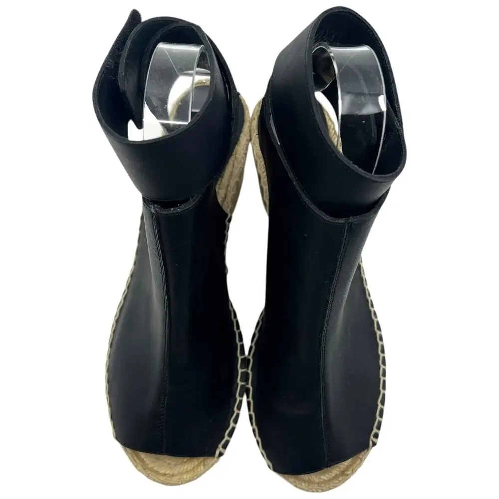 Vince Black Espadrille Wedge Sandals Peep Toe Ankle Strap Shoes Women’s 8M